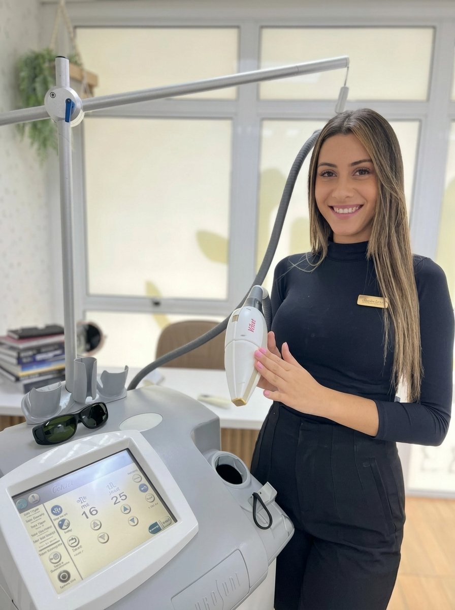 Profissional com equipamento laser