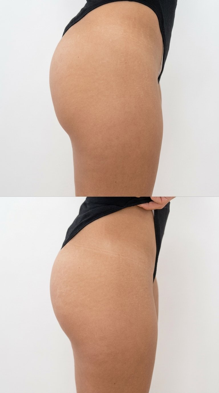Harmonização de glúteos — antes e depois lateral